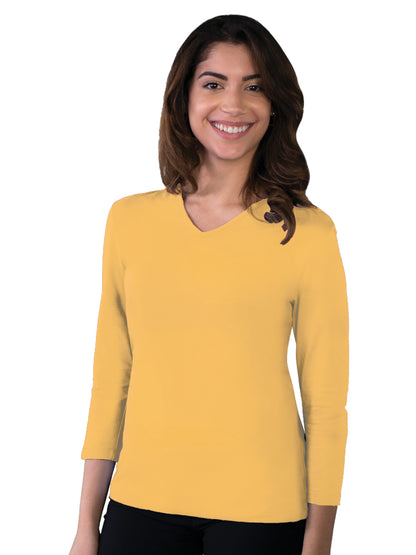 Women's Pocketless 3/4-Sleeve V-Neck Tee - BG4703 - Maize