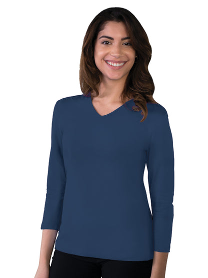 Women's Pocketless 3/4-Sleeve V-Neck Tee - BG4703 - Navy