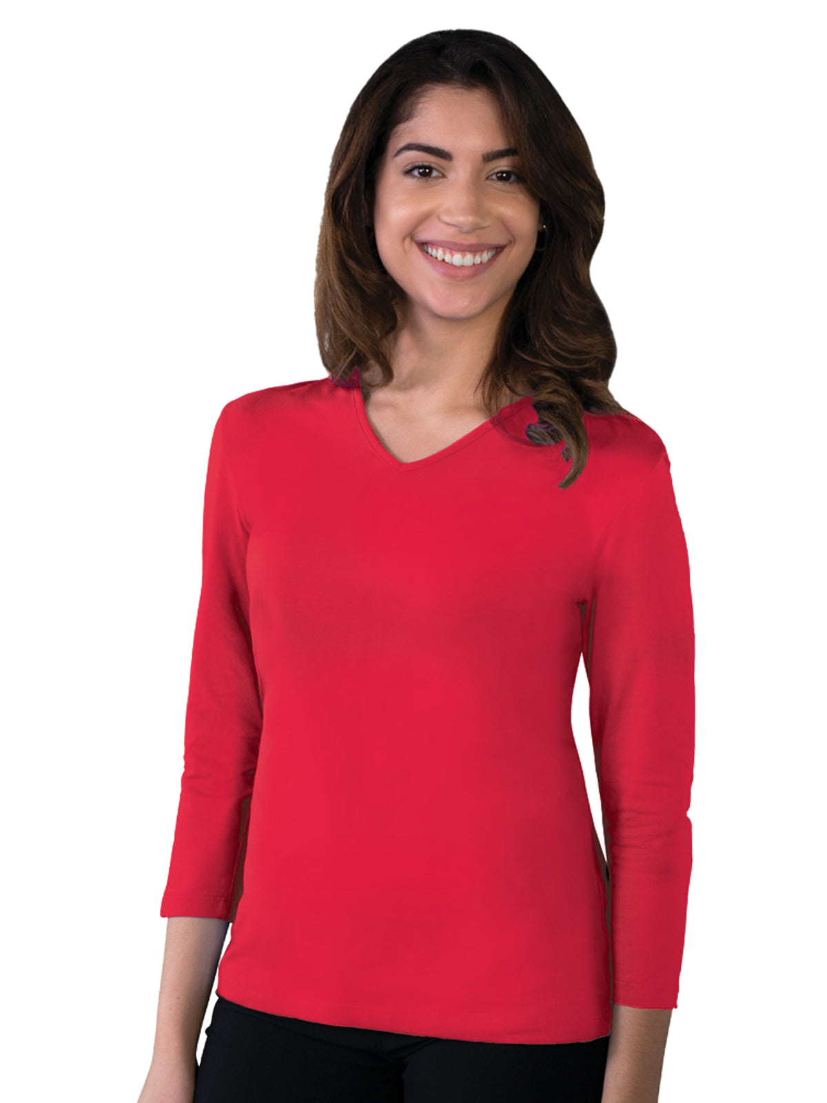 Women's Pocketless 3/4-Sleeve V-Neck Tee - BG4703 - Red