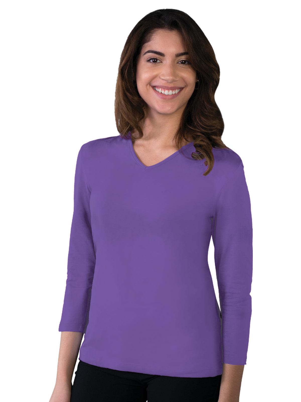 Women's Pocketless 3/4-Sleeve V-Neck Tee - BG4703 - Violet