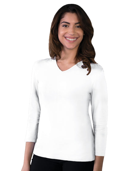 Women's Pocketless 3/4-Sleeve V-Neck Tee - BG4703 - White