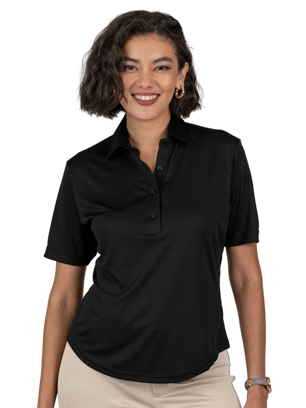 Women's Pocketless Bonded Collar Dress Polo - BG6007 - Black
