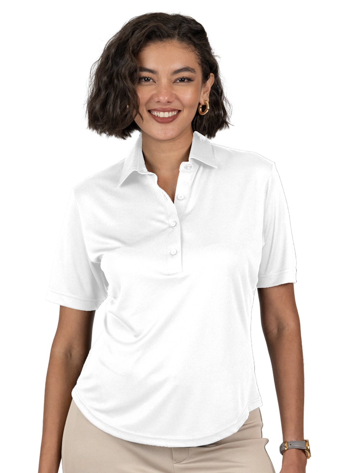 Women's Pocketless Bonded Collar Dress Polo - BG6007 - White