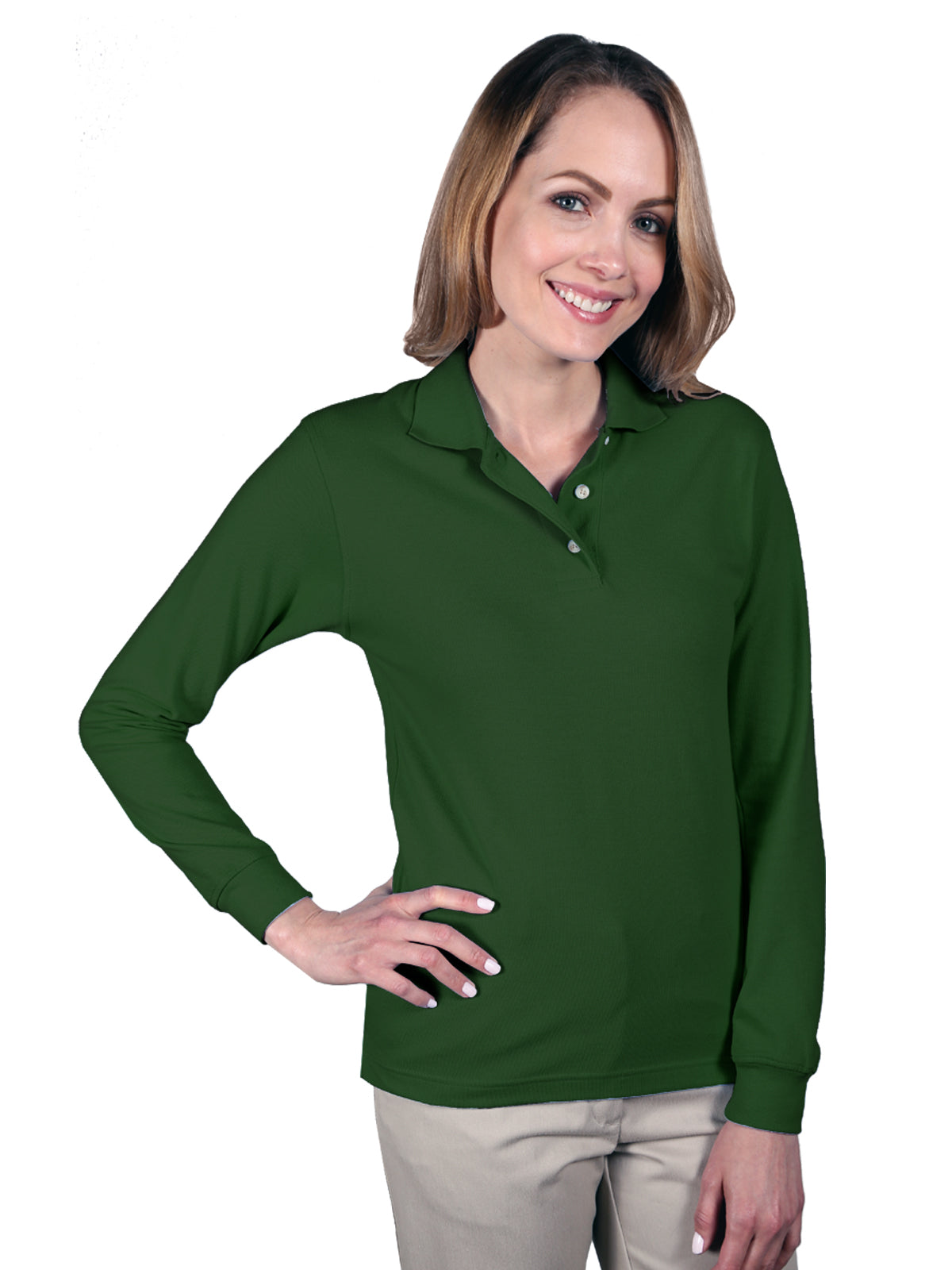 Women's Pocketless Superblend Long Sleeve Polo - BG6207 - Hunter