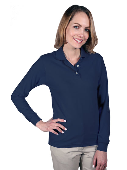 Women's Pocketless Superblend Long Sleeve Polo - BG6207 - Navy