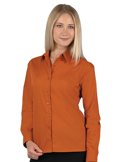 Women's Pocketless Long Sleeve Poplin Shirt - BG6210 - Burnt Orange