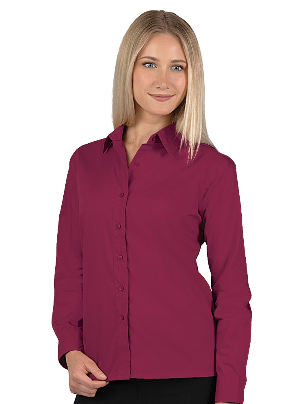Women's Pocketless Long Sleeve Poplin Shirt - BG6210 - Burgundy