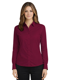 Women's Pocketless Long Sleeve Poplin Shirt - BG6210 - Burgundy