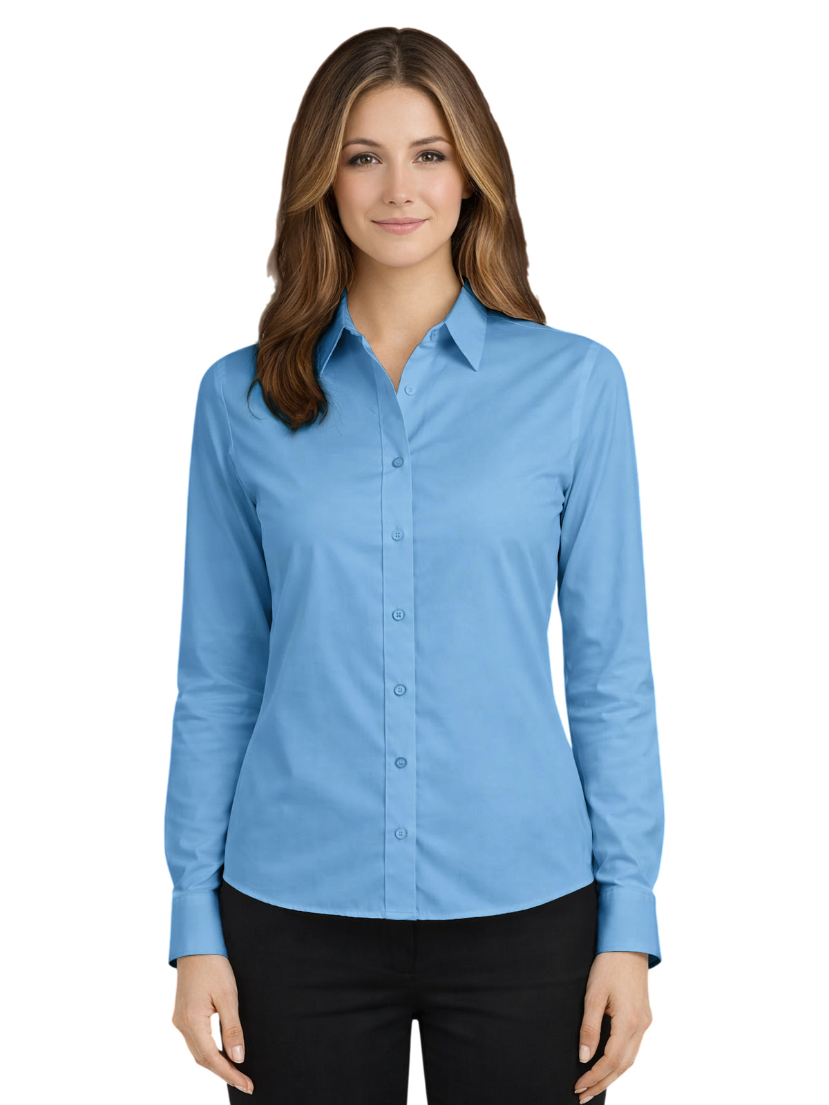 Women's Pocketless Long Sleeve Poplin Shirt - BG6210 - Light Blue