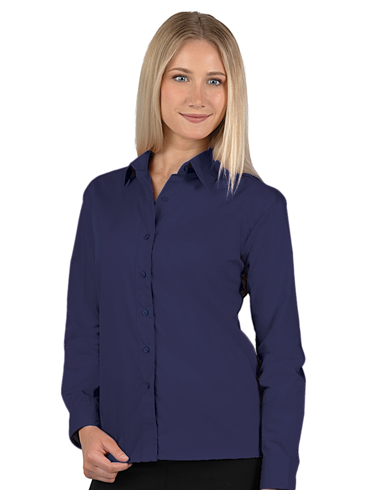 Women's Pocketless Long Sleeve Poplin Shirt - BG6210 - Navy
