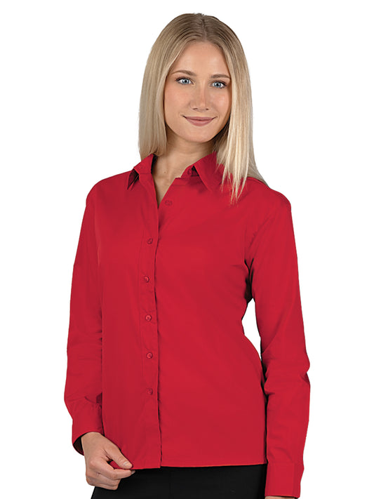 Women's Pocketless Long Sleeve Poplin Shirt - BG6210 - Red