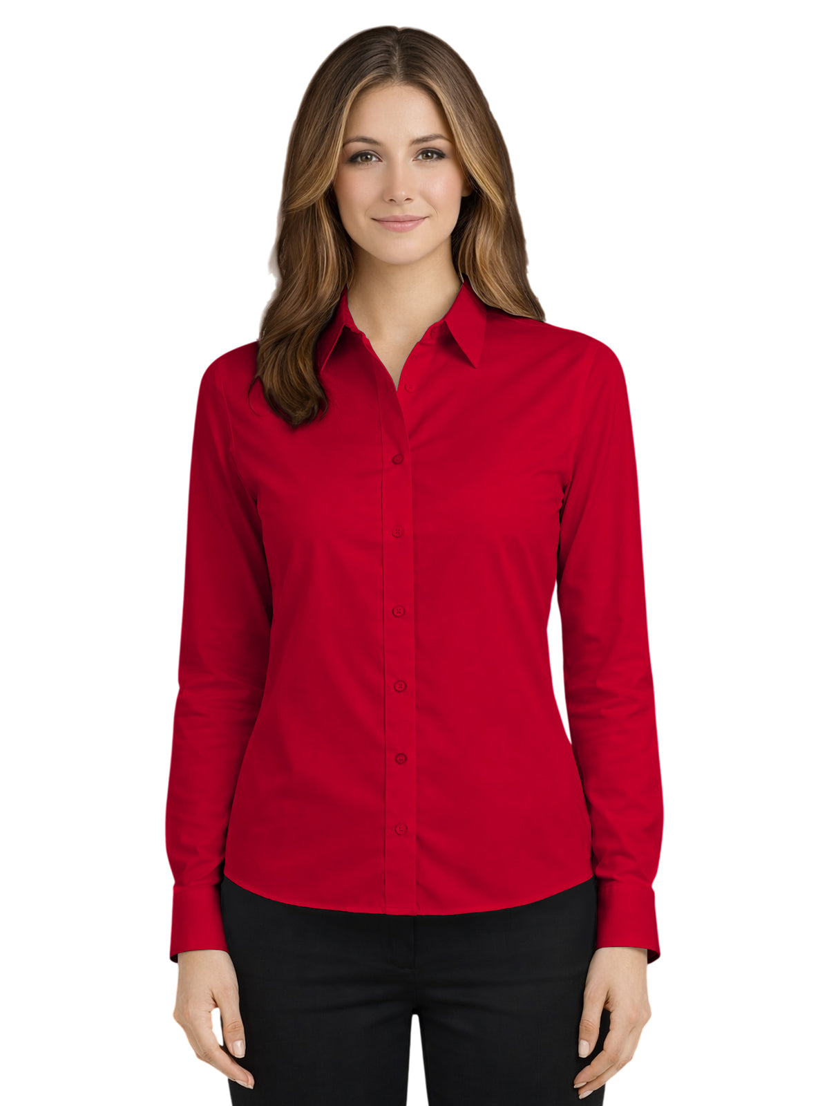 Women's Pocketless Long Sleeve Poplin Shirt - BG6210 - Red