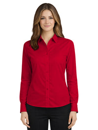 Women's Pocketless Long Sleeve Poplin Shirt - BG6210 - Red