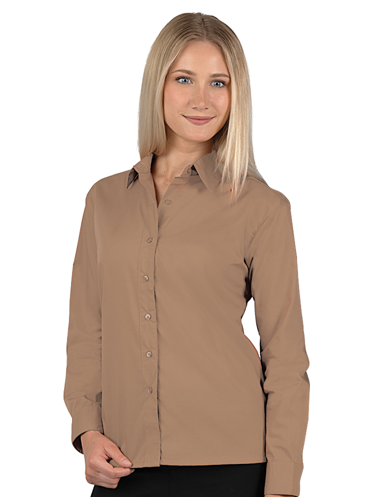 Women's Pocketless Long Sleeve Poplin Shirt - BG6210 - Tan