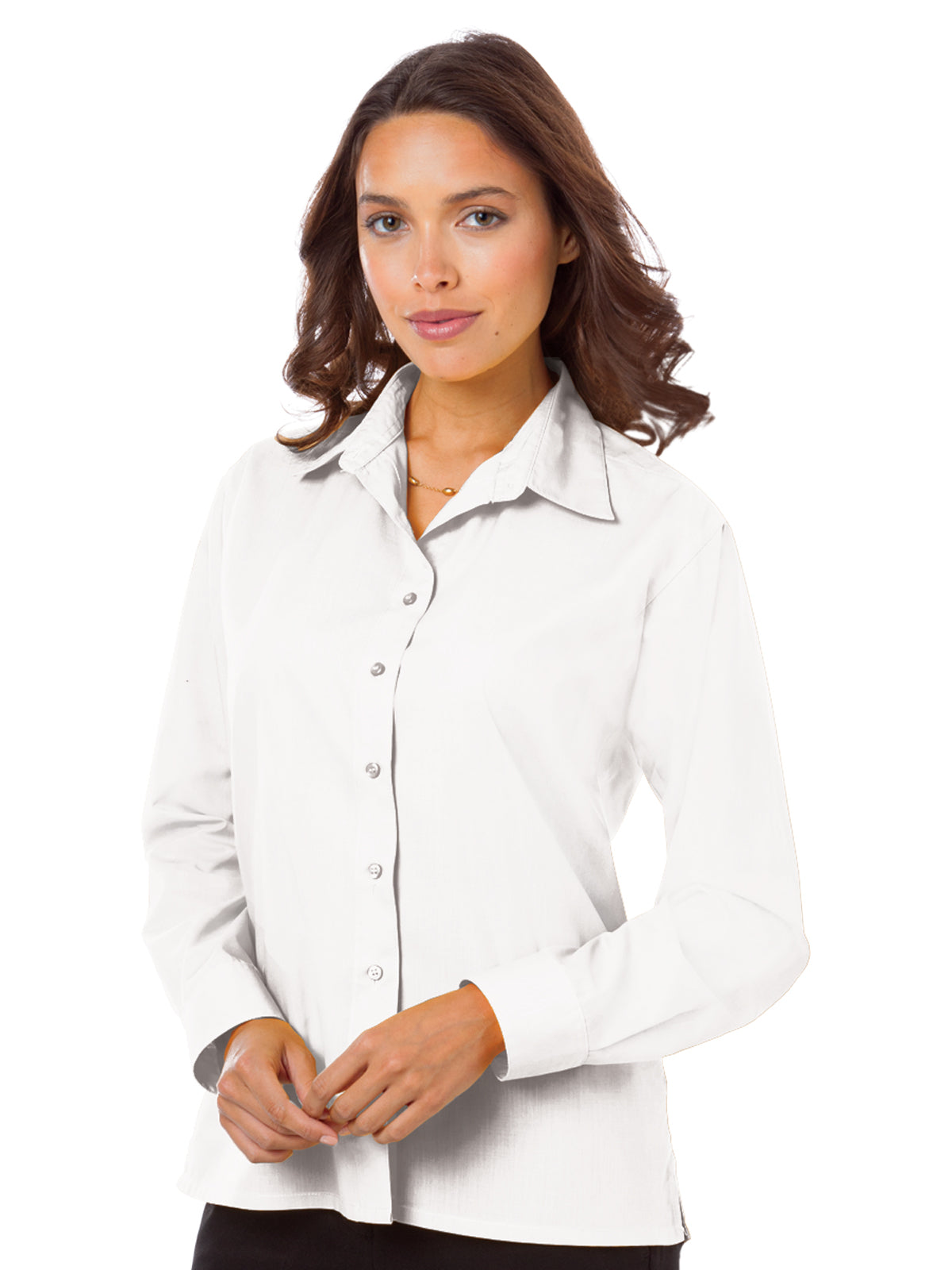 Women's Pocketless Long Sleeve Poplin Shirt - BG6210 - White