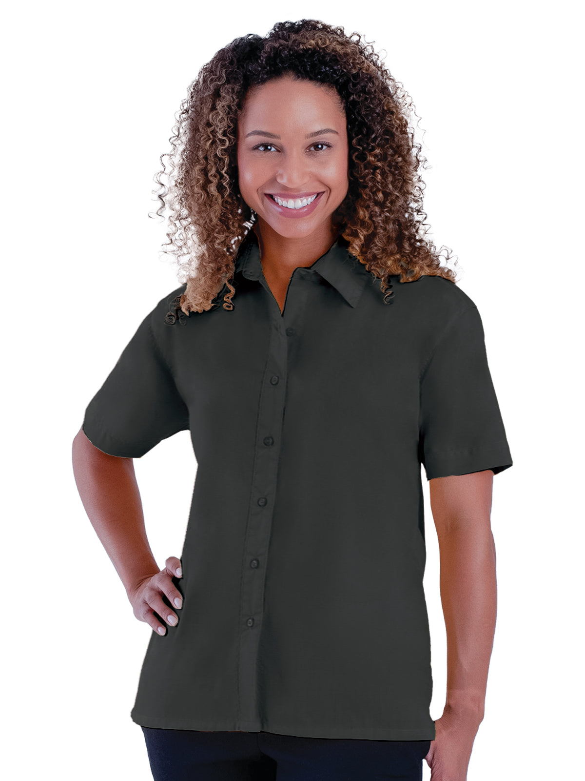 Women's Pocketless Short Sleeve Poplin Shirt - BG6210S - Black