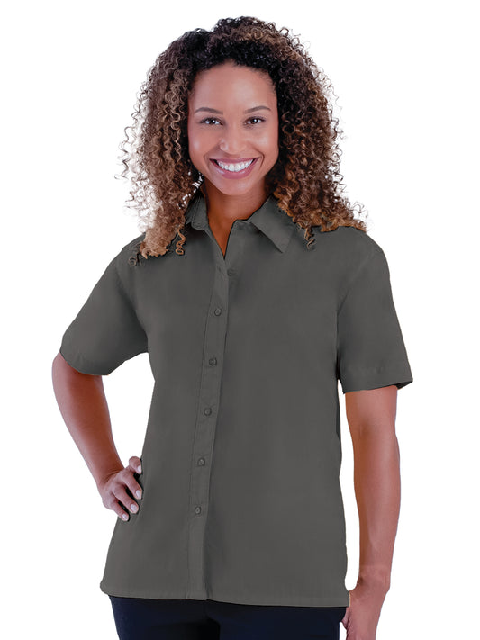 Women's Pocketless Short Sleeve Poplin Shirt - BG6210S - Graphite