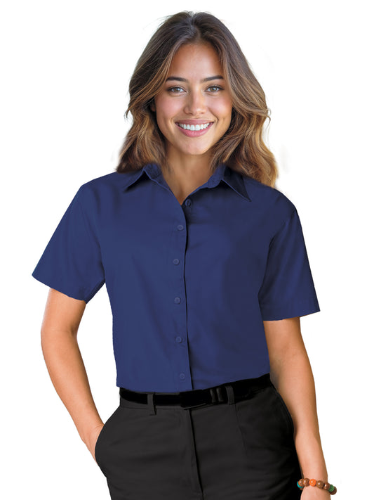Women's Pocketless Short Sleeve Poplin Shirt - BG6210S - Navy