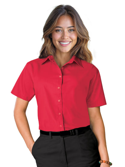 Women's Pocketless Short Sleeve Poplin Shirt - BG6210S - Red