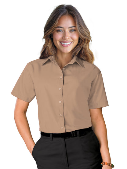 Women's Pocketless Short Sleeve Poplin Shirt - BG6210S - Tan
