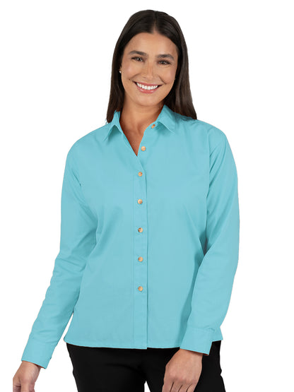 Women's Pocketless Long Sleeve Superblend Poplin Shirt - BG6216 - Aqua