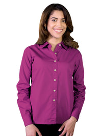 Women's Pocketless Long Sleeve Superblend Poplin Shirt - BG6216 - Berry