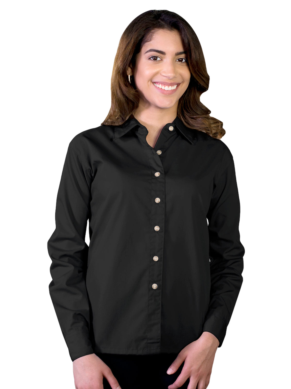 Women's Pocketless Long Sleeve Superblend Poplin Shirt - BG6216 - Black