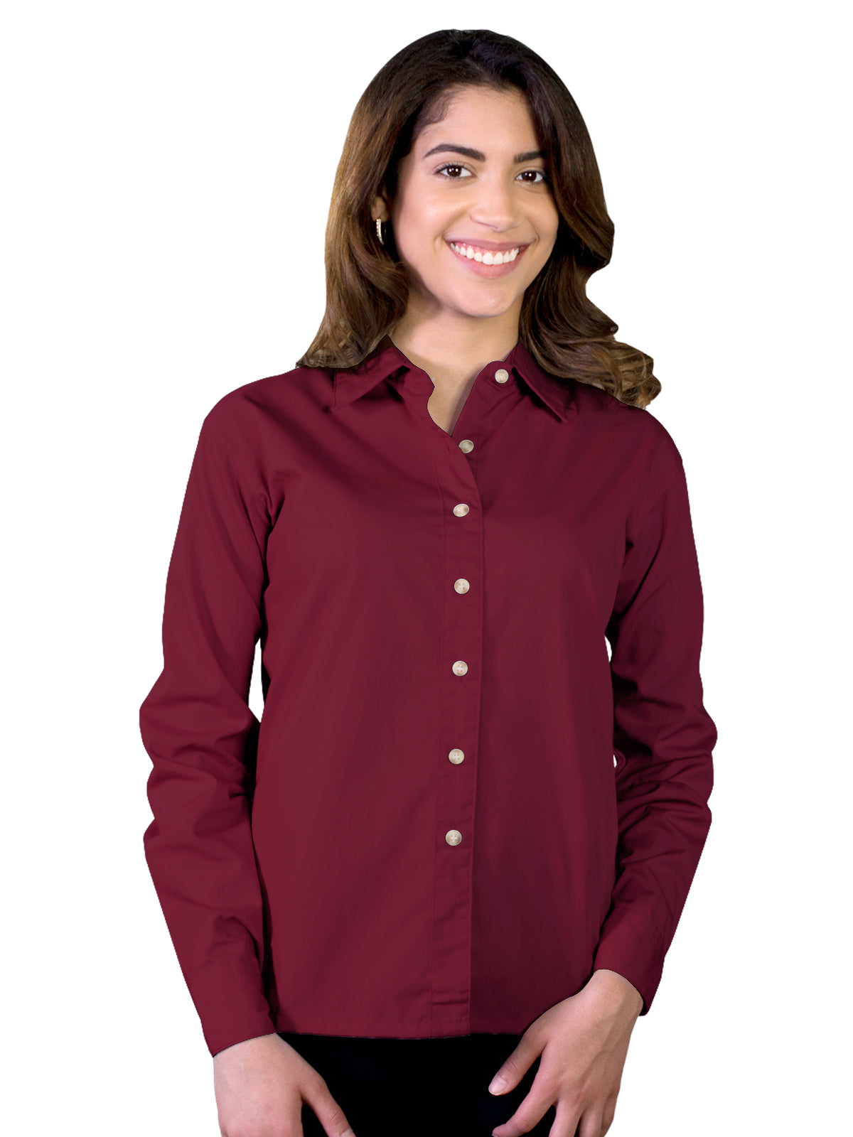 Women's Pocketless Long Sleeve Superblend Poplin Shirt - BG6216 - Burgundy