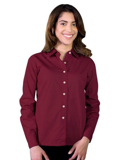 Women's Pocketless Long Sleeve Superblend Poplin Shirt - BG6216 - Burgundy