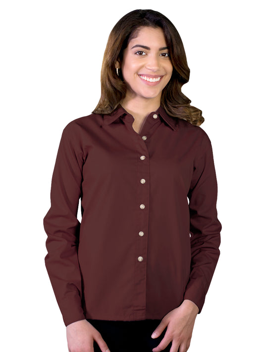 Women's Pocketless Long Sleeve Superblend Poplin Shirt - BG6216 - Chocolate