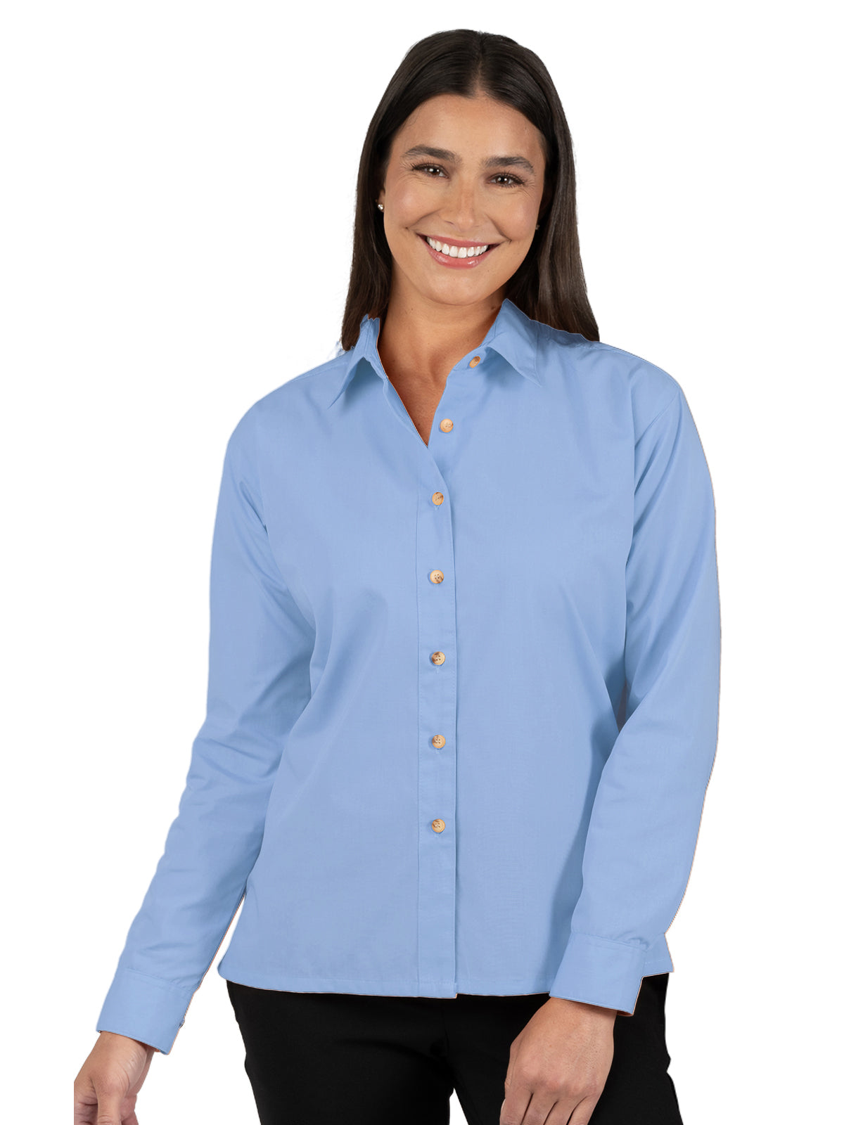 Women's Pocketless Long Sleeve Superblend Poplin Shirt - BG6216 - Light Blue