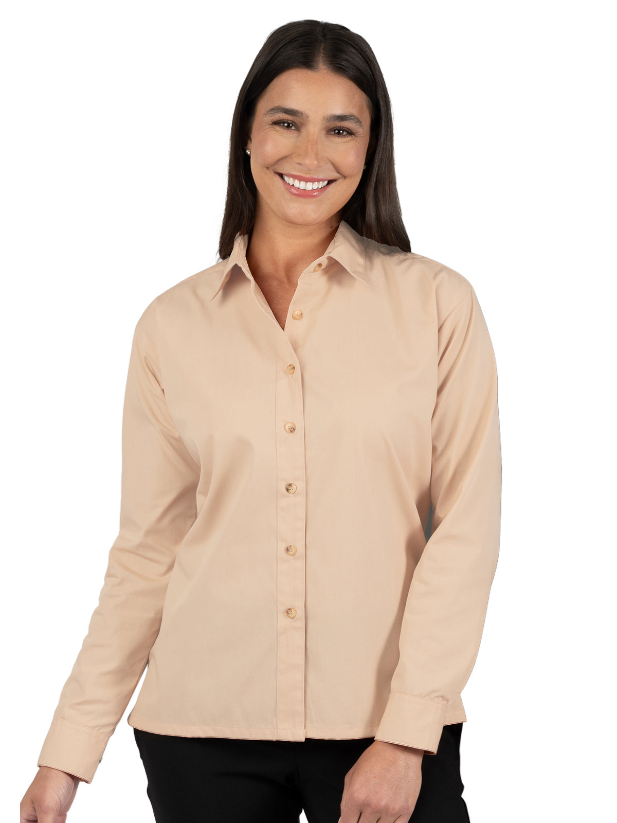 Women's Pocketless Long Sleeve Superblend Poplin Shirt - BG6216 - Natural