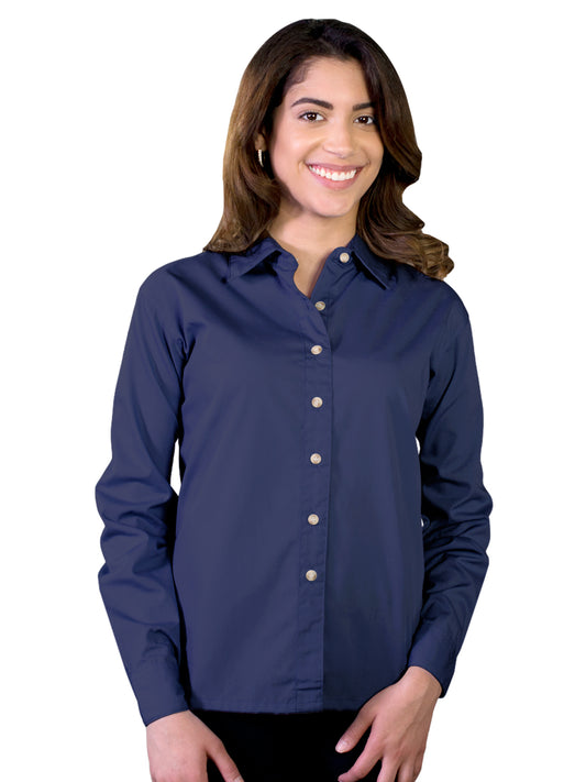 Women's Pocketless Long Sleeve Superblend Poplin Shirt - BG6216 - Navy