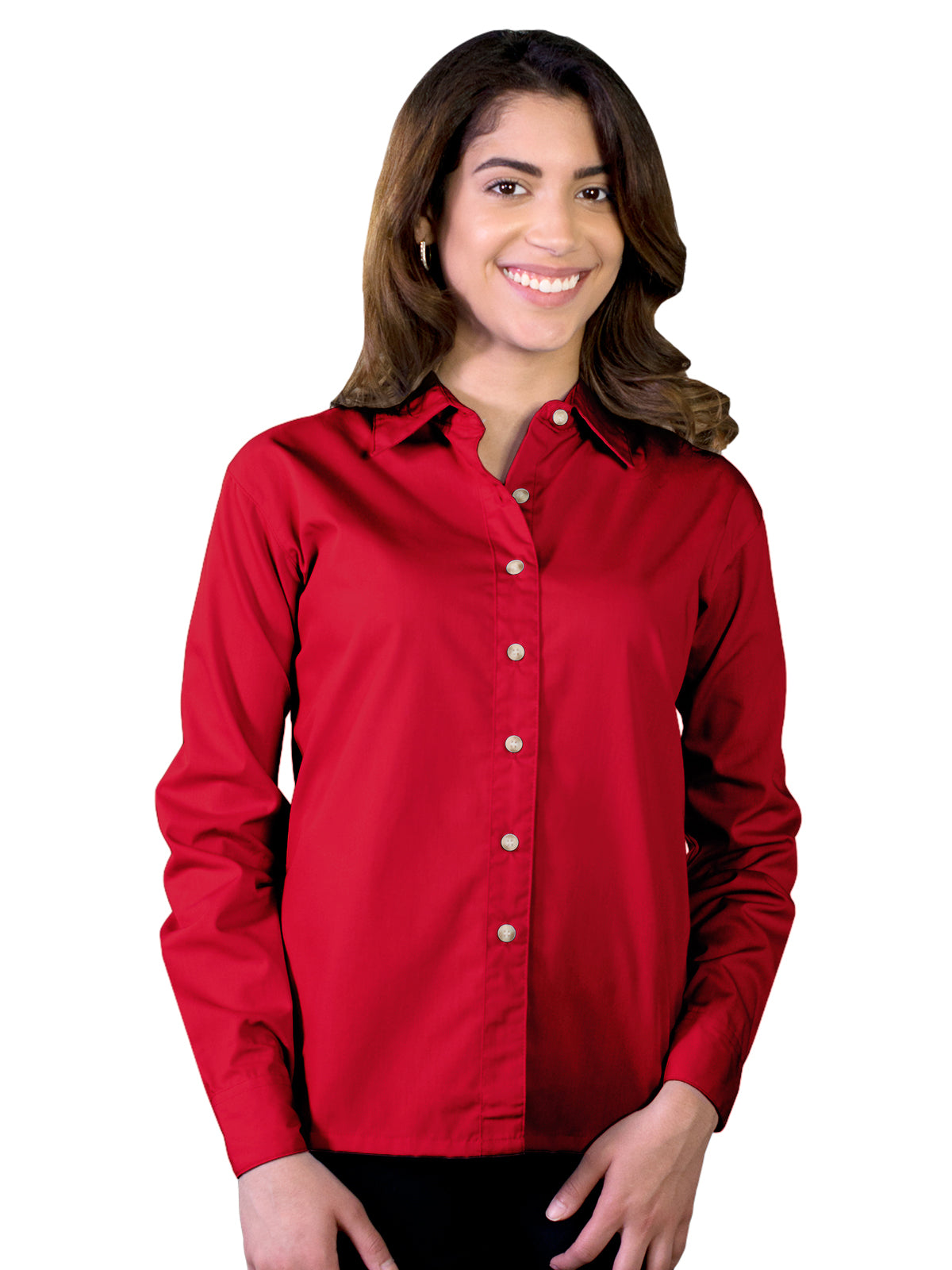 Women's Pocketless Long Sleeve Superblend Poplin Shirt - BG6216 - Red