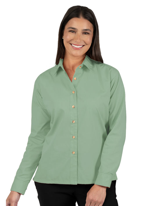 Women's Pocketless Long Sleeve Superblend Poplin Shirt - BG6216 - Sage