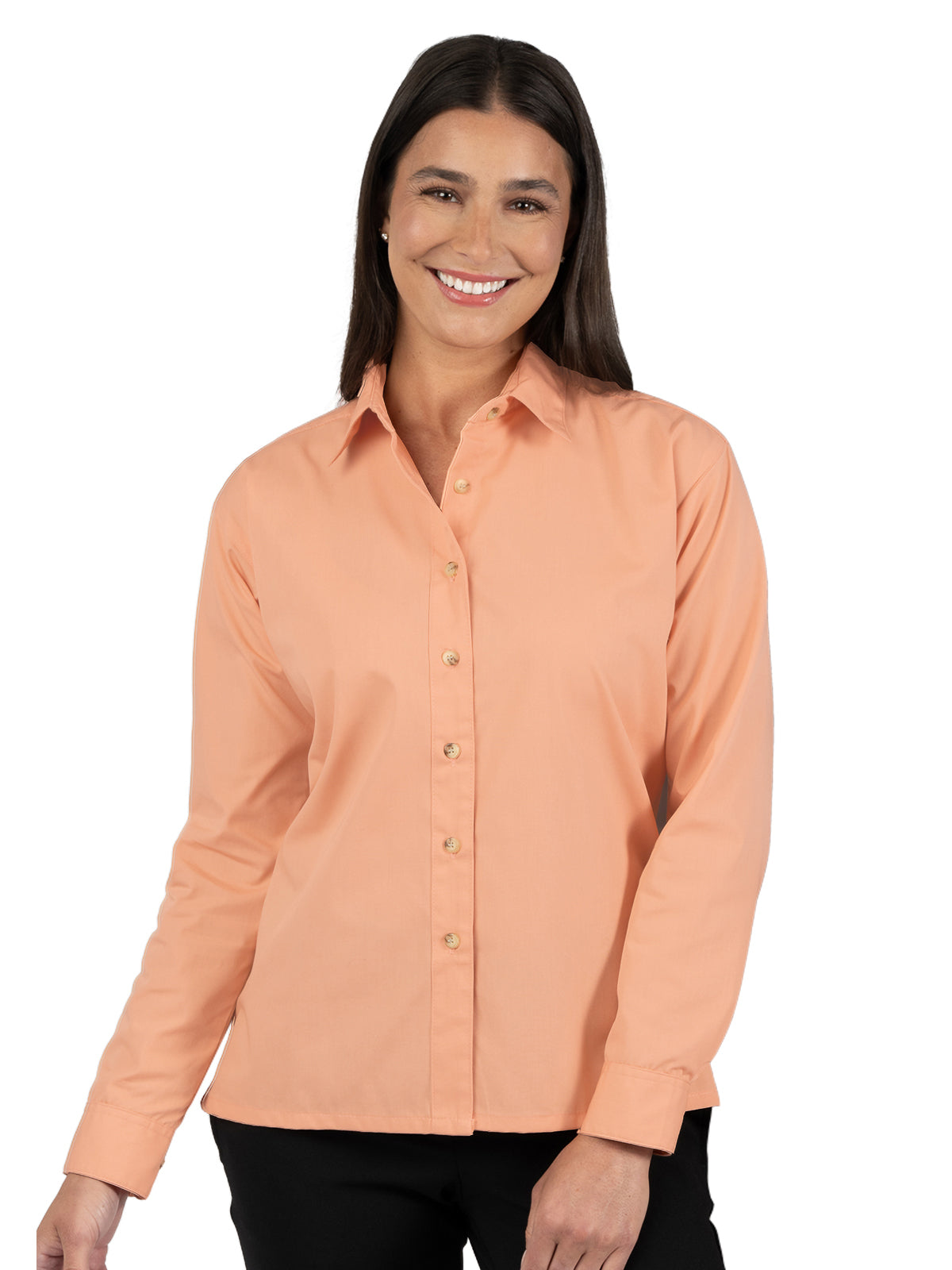 Women's Pocketless Long Sleeve Superblend Poplin Shirt - BG6216 - Salmon