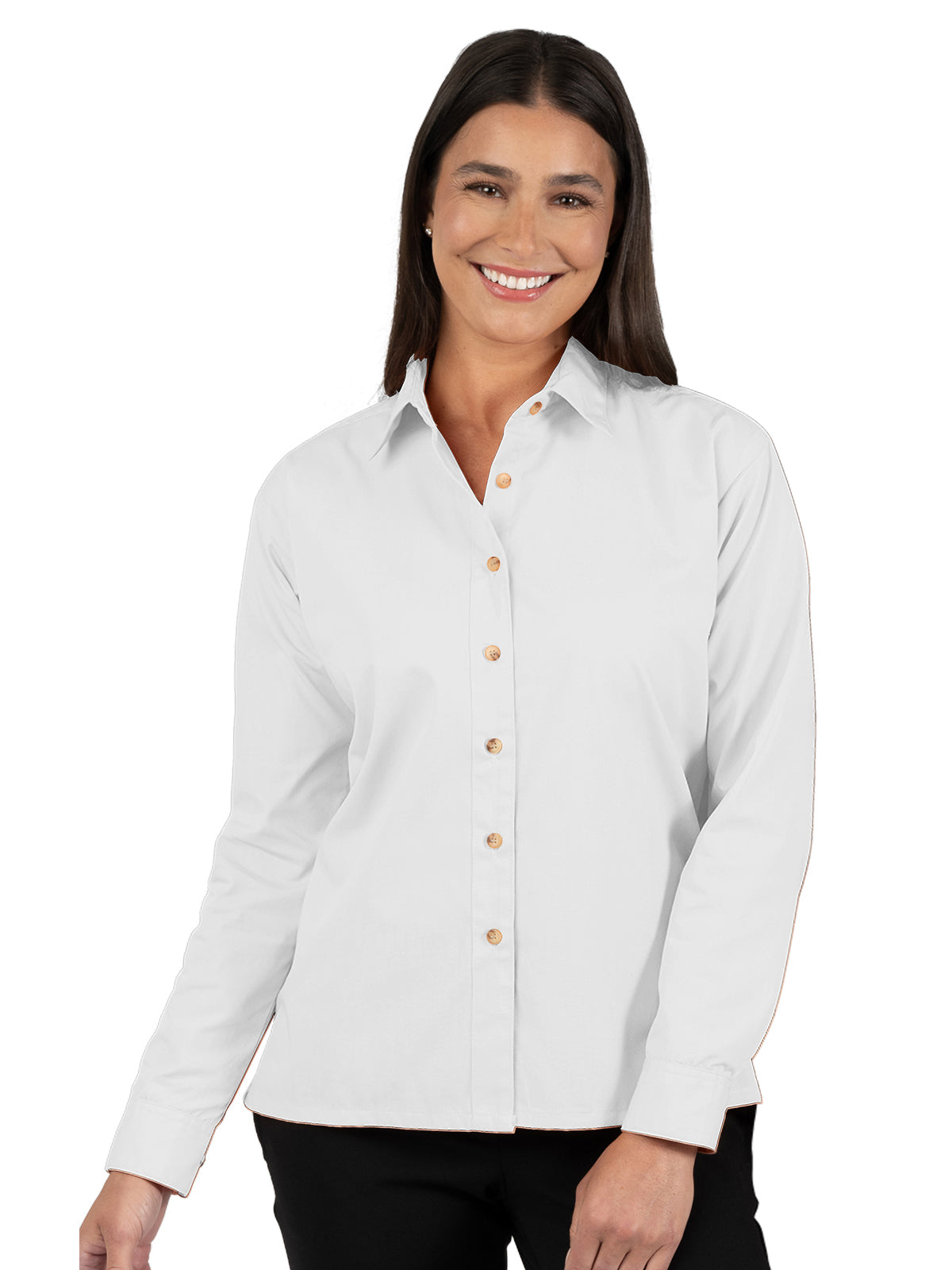 Women's Pocketless Long Sleeve Superblend Poplin Shirt - BG6216 - White