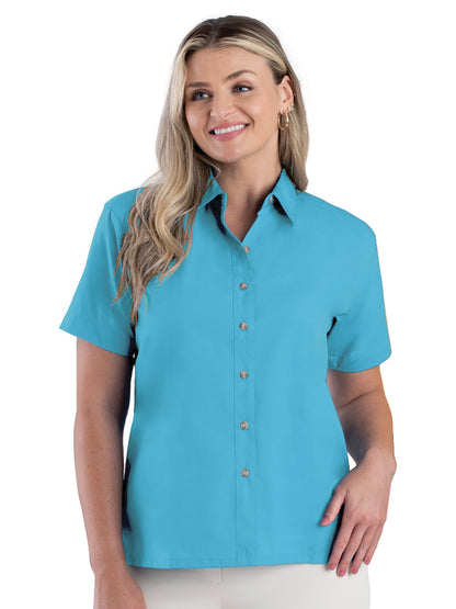 Women's Pocketless Short Sleeve Superblend Poplin Shirt - BG6216S - Aqua
