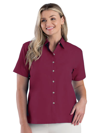 Women's Pocketless Short Sleeve Superblend Poplin Shirt - BG6216S - Burgundy