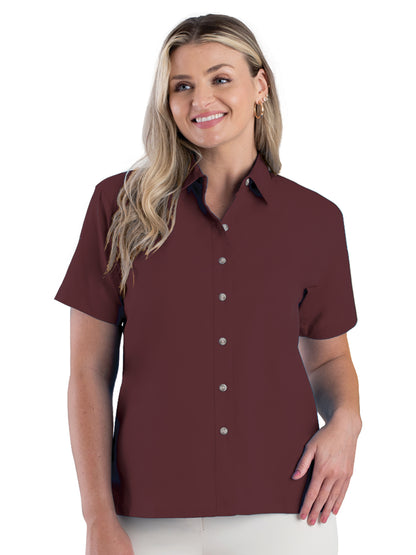 Women's Pocketless Short Sleeve Superblend Poplin Shirt - BG6216S - Chocolate