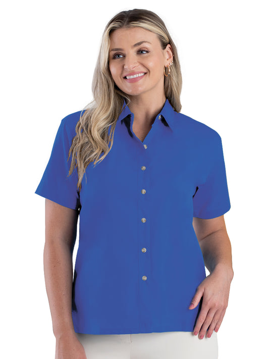 Women's Pocketless Short Sleeve Superblend Poplin Shirt - BG6216S - French Blue