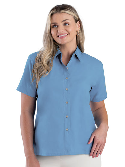 Women's Pocketless Short Sleeve Superblend Poplin Shirt - BG6216S - Light Blue