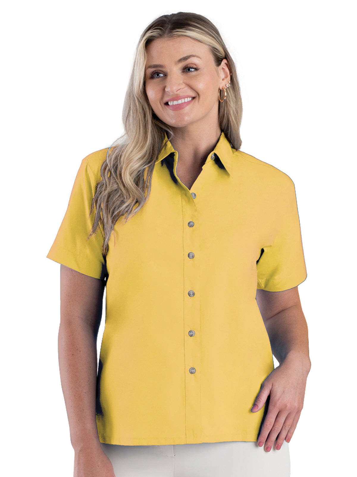 Women's Pocketless Short Sleeve Superblend Poplin Shirt - BG6216S - Maize