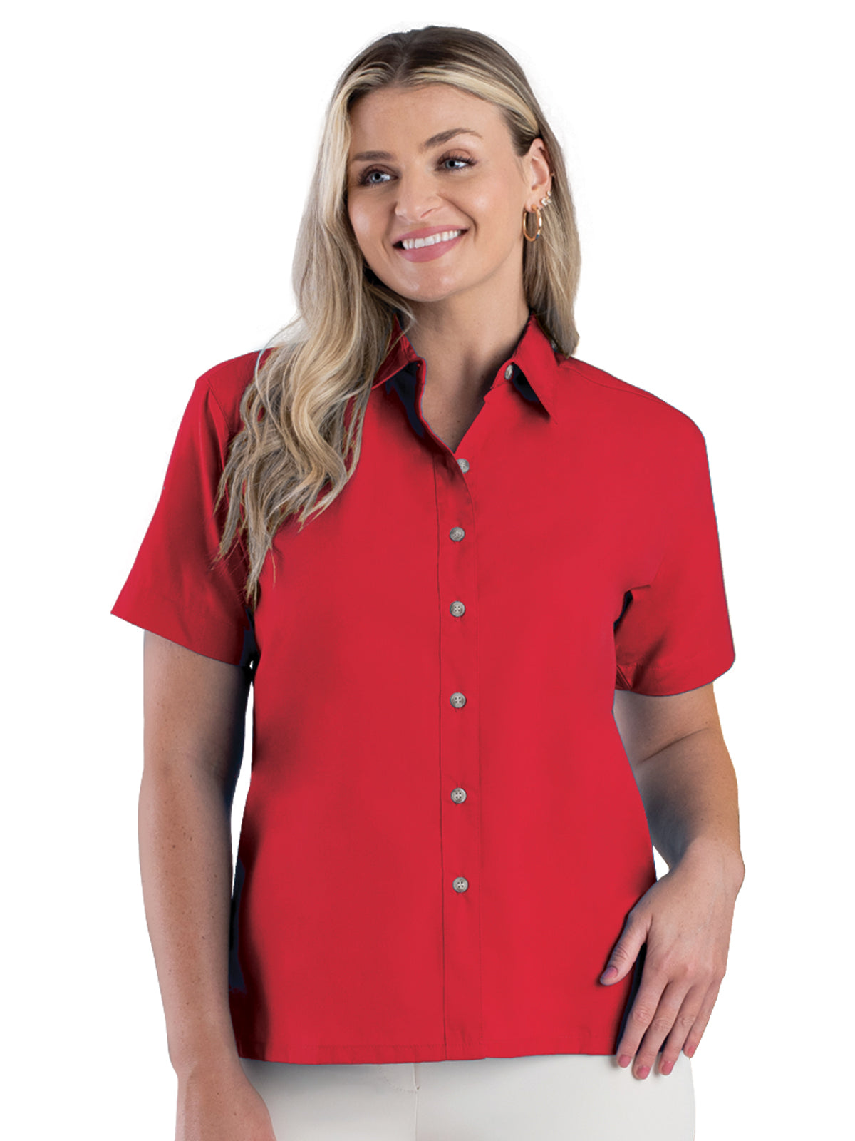 Women's Pocketless Short Sleeve Superblend Poplin Shirt - BG6216S - Red