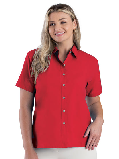 Women's Pocketless Short Sleeve Superblend Poplin Shirt - BG6216S - Red
