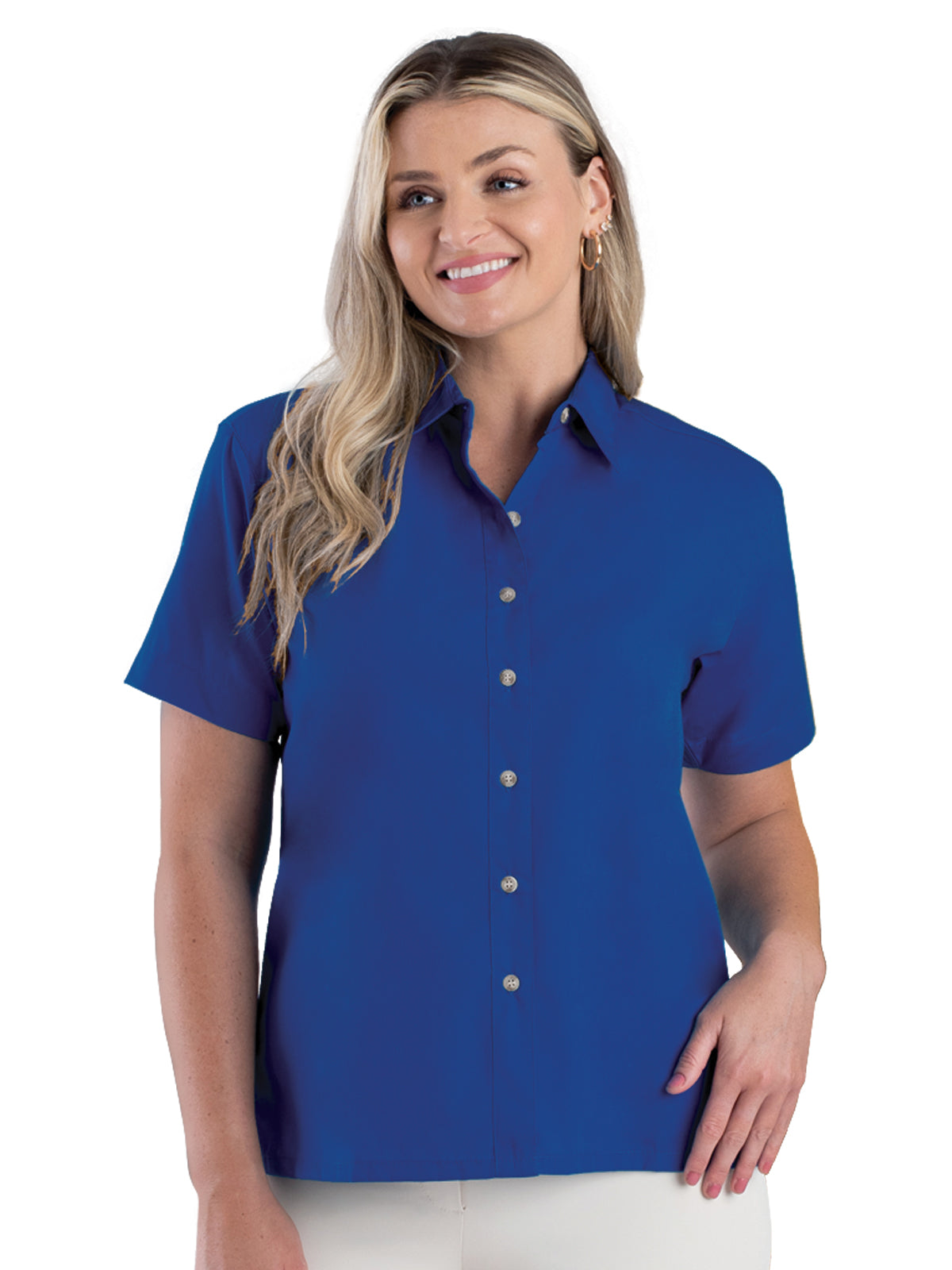 Women's Pocketless Short Sleeve Superblend Poplin Shirt - BG6216S - Royal