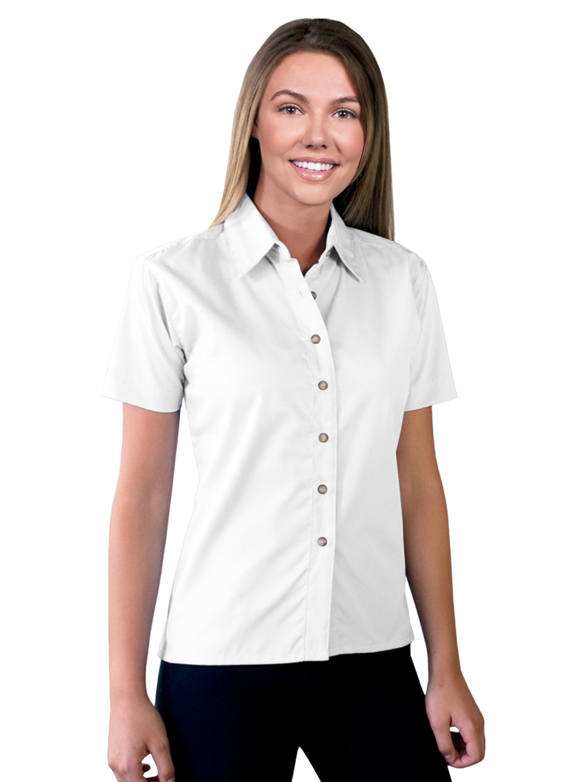 Women's Pocketless Short Sleeve Superblend Poplin Shirt - BG6216S - White