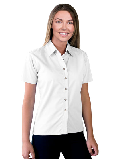 Women's Pocketless Short Sleeve Superblend Poplin Shirt - BG6216S - White