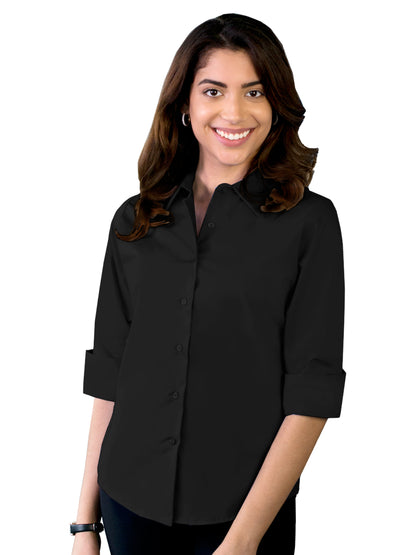 Women's Pocketless 3/4-Sleeve Stretch Poplin Shirt - BG6218 - Black