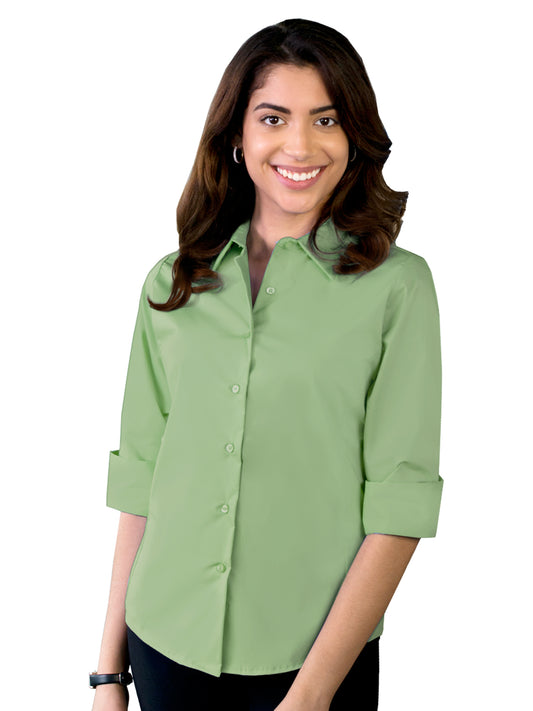 Women's Pocketless 3/4-Sleeve Stretch Poplin Shirt - BG6218 - Cactus